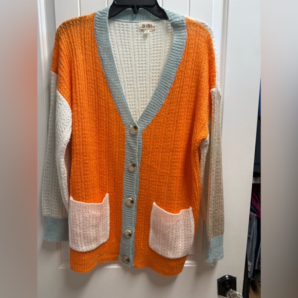 BiBi! Striped Cardigan Sweater Women's Colorblock Knitwear Button Down EUC Small - Picture 1 of 11